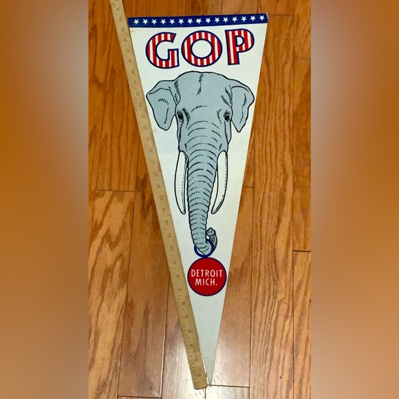 1980 Vintage GOP Elephant Detroit Michigan Convention Campaign Pennant Flag - Picture 1 of 7